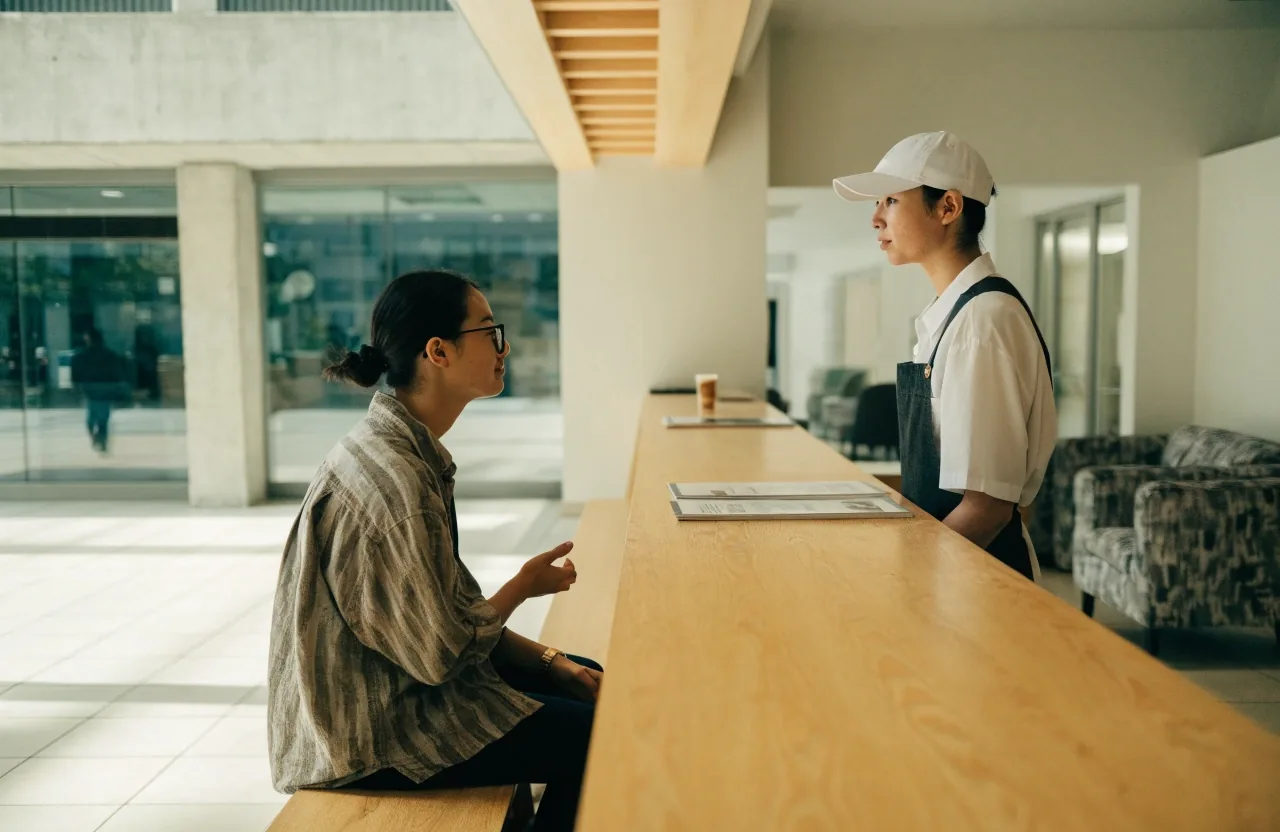 명동 안내 공간에서 여행 일정을 상담하는 모습