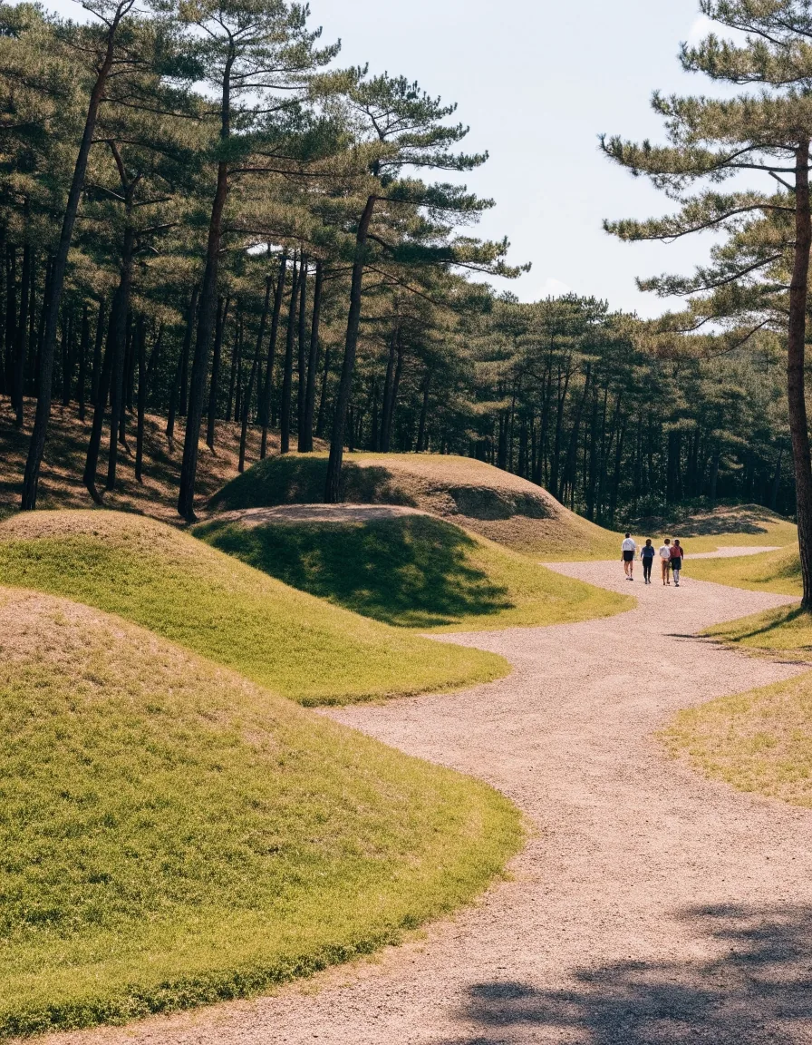 소나무 사이로 이어지는 대릉원 고분군과 산책로